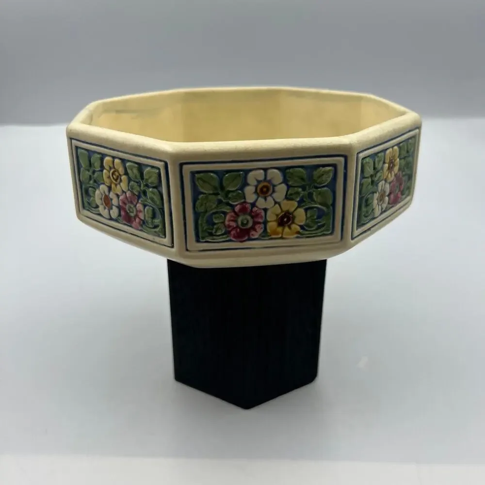 Vintage Weller Art Pottery Florala Shallow Bowl Planter Oval 1920's Cottage Core